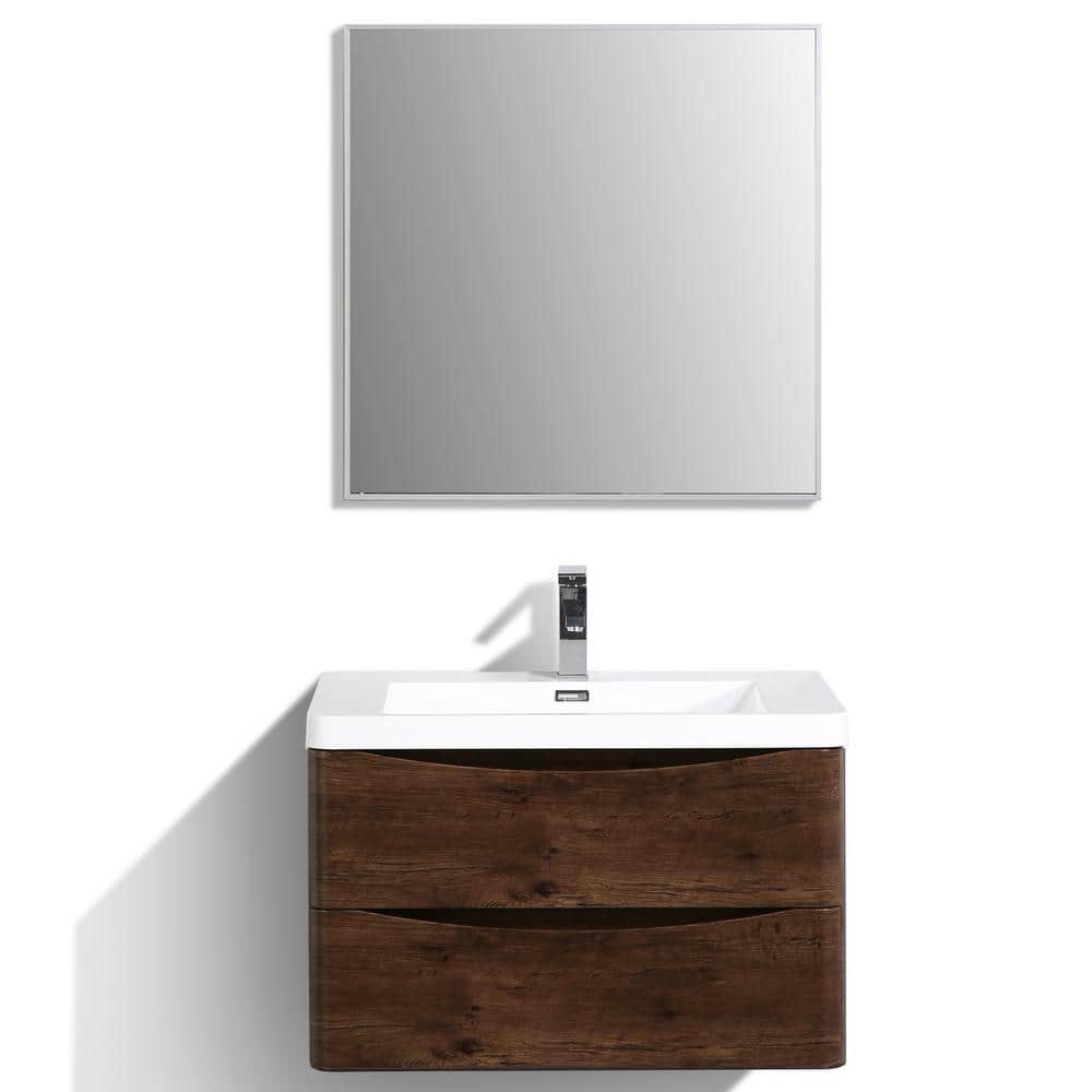Eviva Smile 30" Rosewood Wall-Mount Bathroom Vanity with Acrylic Sink