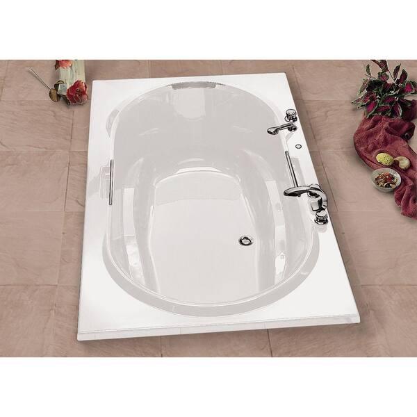 MAAX Balmoral 6 ft. Center Drain Soaking Tub in White with Polished Chrome Grab Bars