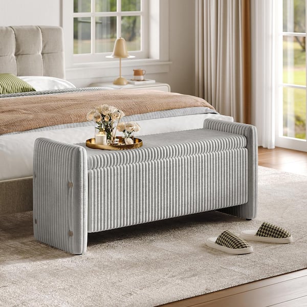 Bestier 44.1 in. Wide Velvet Rectangle Coffee Table Storage Ottoman in Grey
