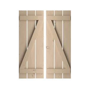 17.5 in. x 48 in. Timberthane Polyurethane 3-Board Spaced Board-n-Batten Knotty Pine Faux Wood Shutters w/Z-Board Pair