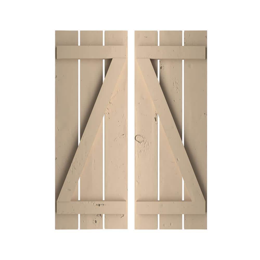 17.5 in. x 68 in. Timberthane Polyurethane 3-Board Spaced Board-n-Batten Knotty Pine Faux Wood Shutters w/Z-Board Pair price history on PriceWatchPro