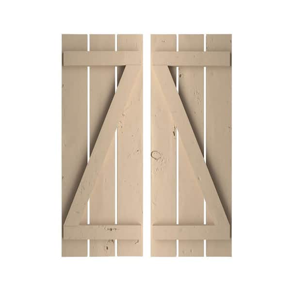 Ekena Millwork 17.5 in. x 70 in. Timberthane Polyurethane 3-Board Spaced Board-n-Batten Knotty Pine Faux Wood Shutters w/Z-Board Pair