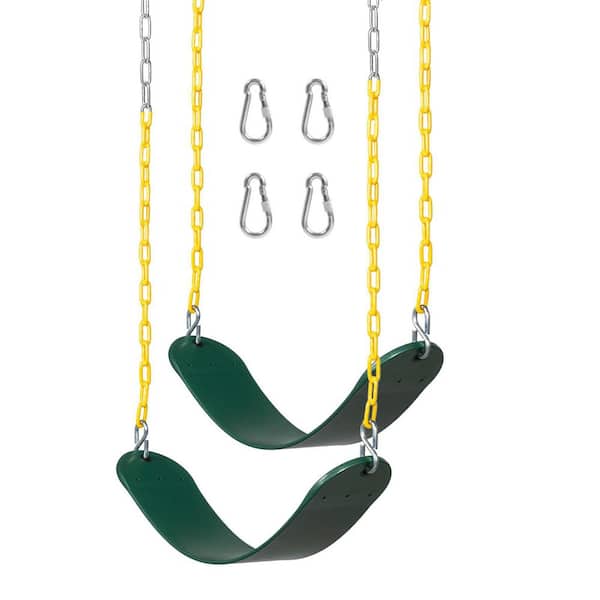 Green Heavy Duty Swing Seats Replacement for Swing Set (2-Pack) with Rust-Resistant Coated Chains and Anti-Slip Seats