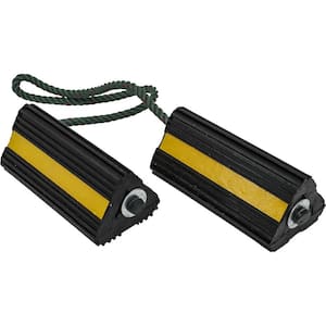 Rubber Wheel Chock Set 4x4x8 Inch with 3 Foot Rope