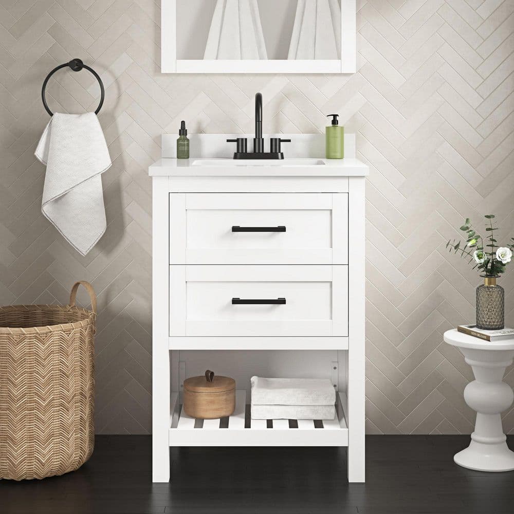 Autumn 24 in. Single Sink White Bath Vanity with White Engineered Stone Top (Assembled) price history on PriceWatchPro
