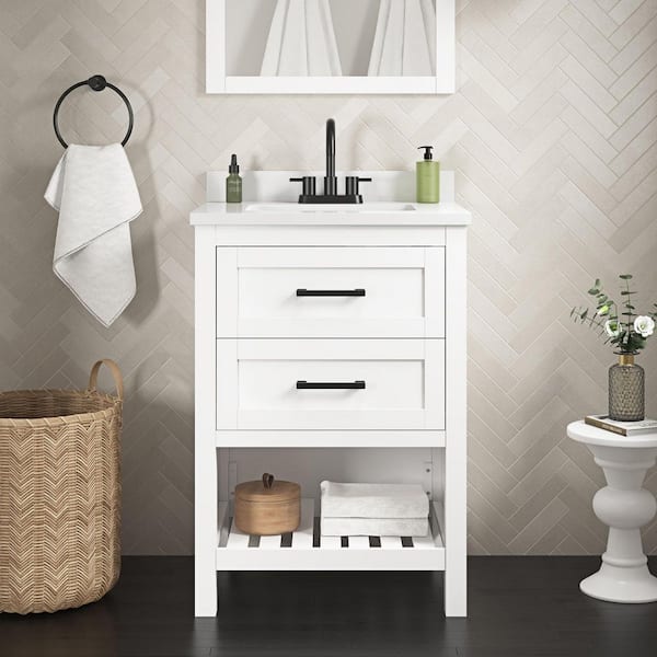 Autumn 24 in. Single Sink White Bath Vanity with White Engineered Stone Top (Assembled)