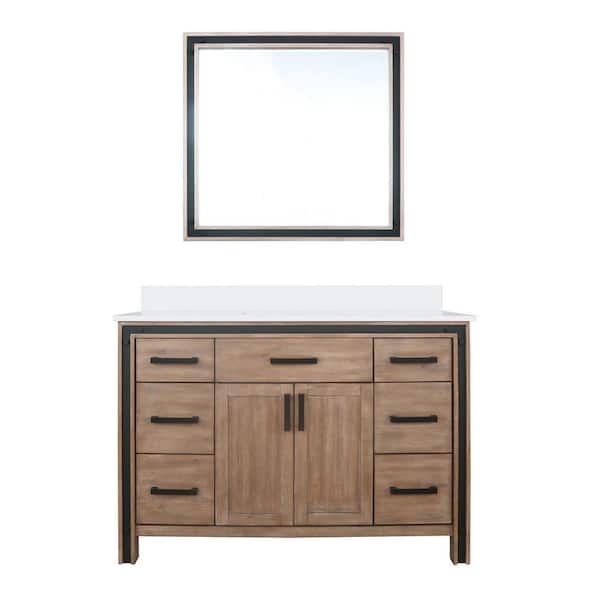 Ziva 48 in W x 22 in D Rustic Barnwood Bath Vanity, Cultured Marble Top and 34 in Mirror