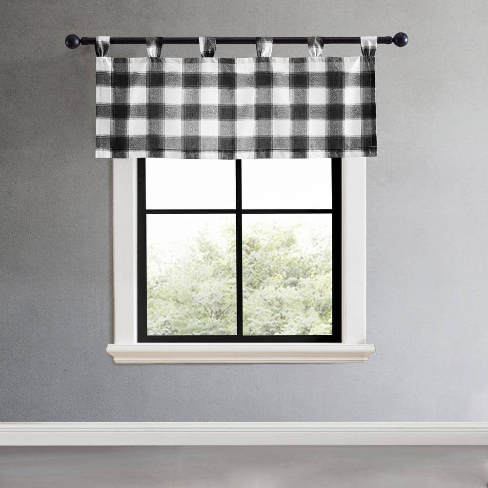 Canyon Plaid Black and White Polyester Tab Top Window Valance