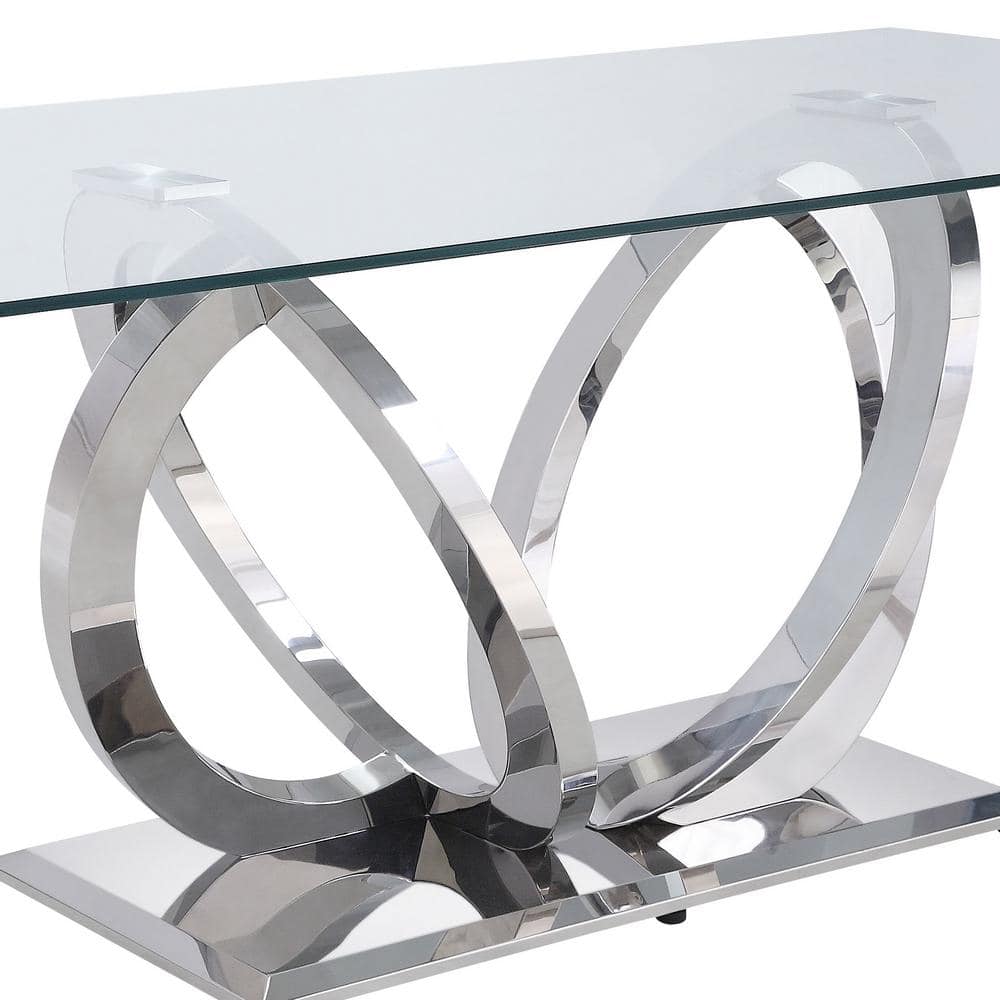 Finley Rectangular Clear Glass Dining Table with Mirrored Silver Base