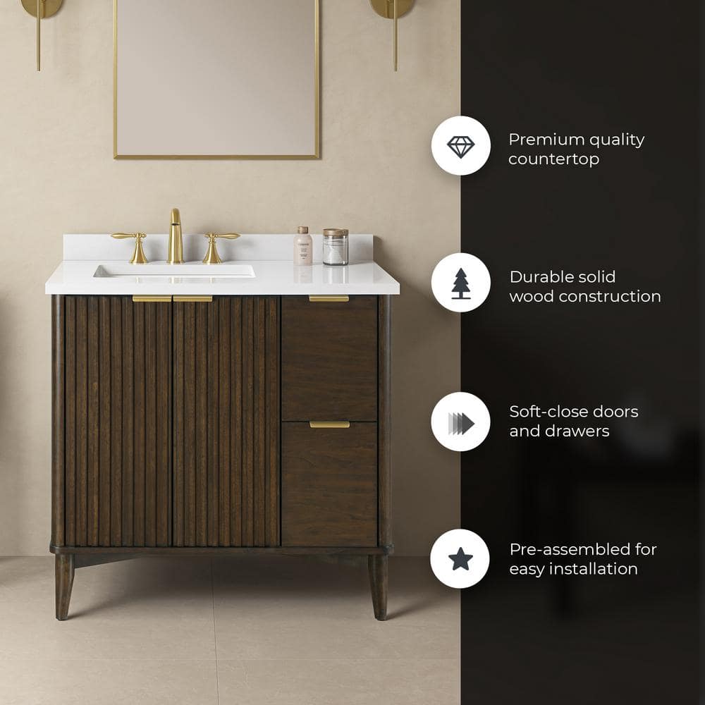 Gabi 36" Dark Walnut Single Sink Bathroom Vanity with White Marble Top