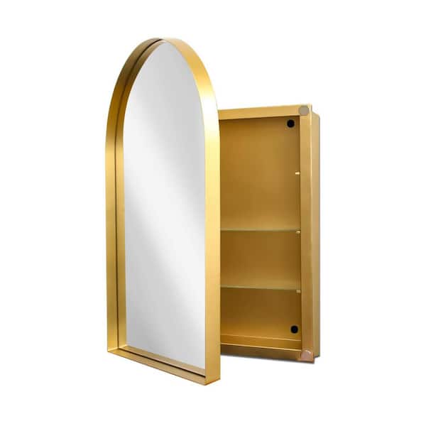 Miscool Anky 24 in. W x 4.5 in. D x 36 in. H Metal Bathroom Storage Arched Medicine Wall Cabinet with Mirror in Gold
