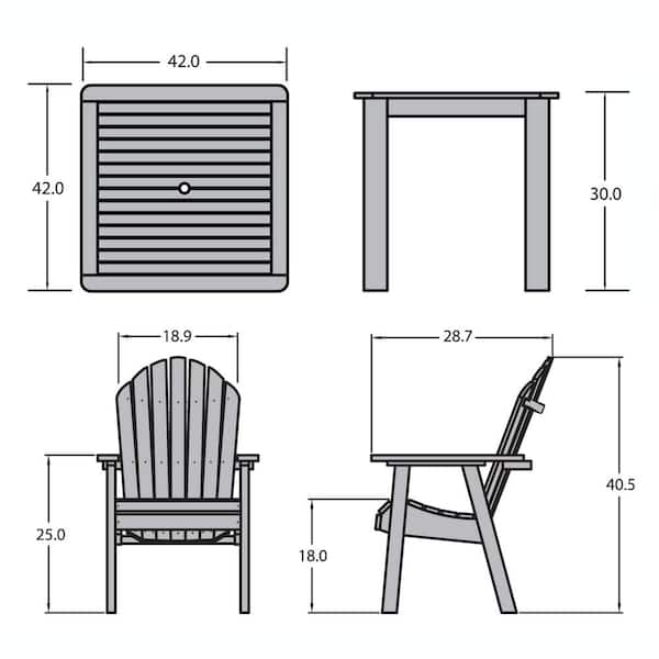 Highwood Muskoka 5-Pieces Square Bistro Recycled Plastic Outdoor Dining Set  CM-ST5SQ44HD-WAE - The Home Depot
