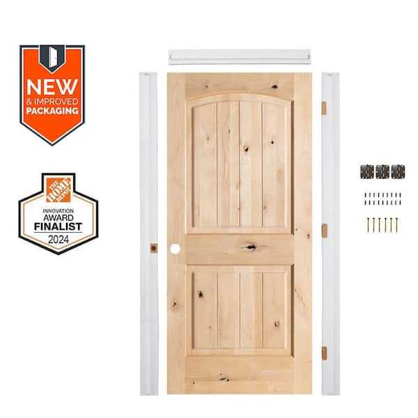 Assembly Required 28 in. x 80 in. Knotty Alder Right-Hand Unfinished V-Groove Single Interior Door Kit w/Separate Jamb