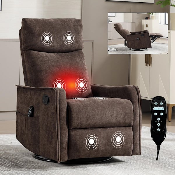 Brown Cozy 360° Swivel Manual Fabric Rocking Recliner with Massage and Heat
