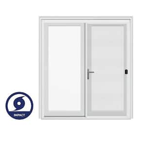 72 in. x80 in. F4500 Right-Hand/Inswing White Fiberglass French Patio Door w/Low-E Impact Glass,Nickel Handle and Screen
