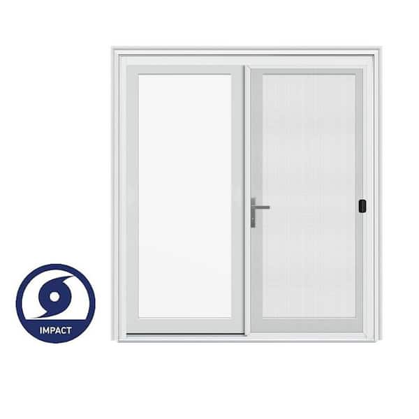 72 in. x80 in. F4500 Right-Hand/Inswing White Fiberglass French Patio Door w/Low-E Impact Glass,Nickel Handle and Screen