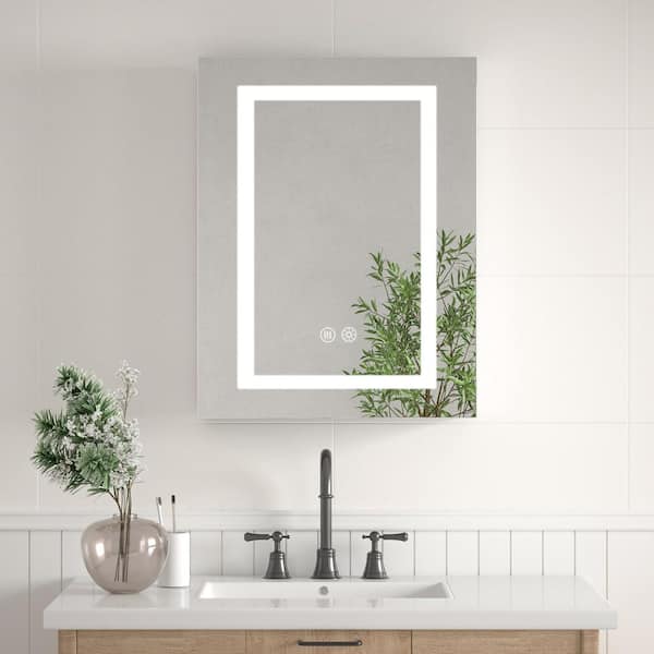 20 in. W x 26 in. H Rectangular Silver LED Anti-Fog Aluminum Recessed/Surface Mount Medicine Cabinet with Mirror / Right
