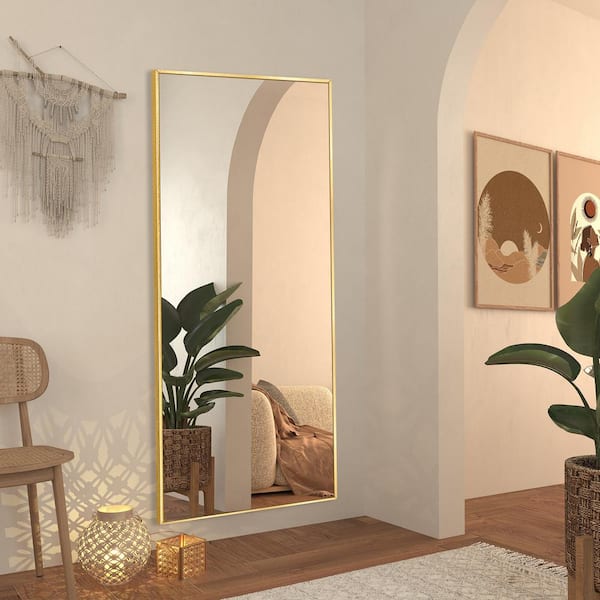 LuxHomez 22 in. W x 65 in. H Modern Rectangle Aluminum Alloy Full Length Mirror Gold Wall Mounted/Standing Mirror Floor Mirror