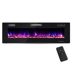 60 in. Ultra-thin Recessed and Wall Mount Metal Electric Fireplace TV Stand in Black