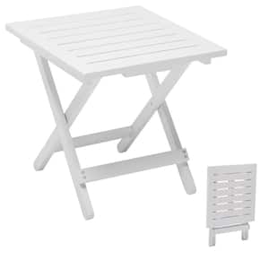 White Square Wood Outdoor Side Table Folding Small End Table Portable Little Table for Porch