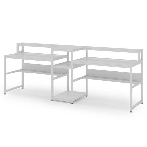 Tribesigns Cassey 94.5 in. Rectangular White Engineered Wood Computer Desk with Hutch Shelf for Two Person