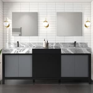 Zilara 84 in x 22 in D Black and Grey Double Bath Vanity, Castle Grey Marble Top and Gun Metal Faucet Set