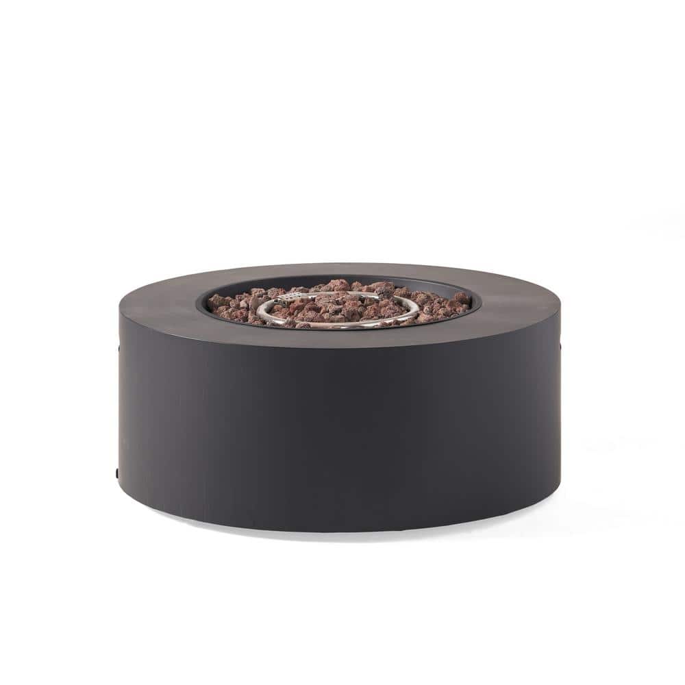 Dark Gray Round Iron Gas Fire Pit for Outdoor Seating