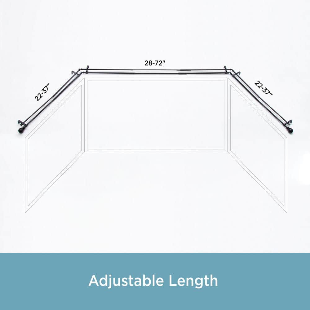 Black Adjustable Steel Bay Window Double Curtain Rod