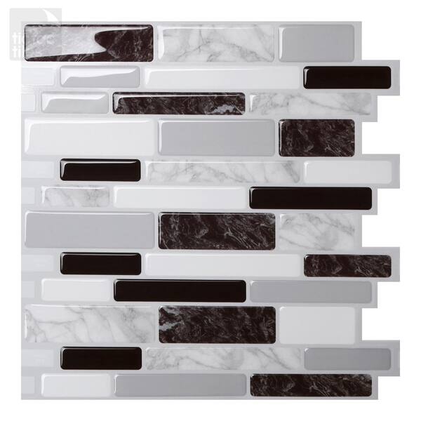 Tic Tac Tiles 4-Sheet Peel and Stick Self Adhesive Removable Stick On Kitchen Backsplash Bathroom Metallic Tiles in Grey Marble Tic Tac Tiles 4-Sheet Peel and Stick Self Adhesive Removable Stick On Kitchen Backsplash Bathroom Metallic Tiles in Grey Marble