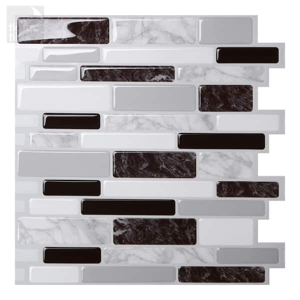 Tic Tac Tiles Polito Black and White 10 in. W x 10 in. H Peel and Stick Self-Adhesive Decorative Mosaic Wall Tile Backsplash (5-Tiles)