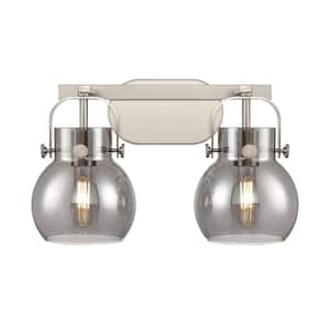 Pilaster II Sphere 17 in. 2-Light Satin Nickel Vanity Light with Glass Shade