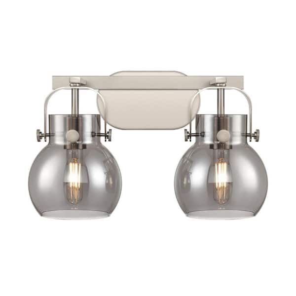 Innovations Pilaster II Sphere 17 in. 2-Light Satin Nickel Vanity Light with Glass Shade