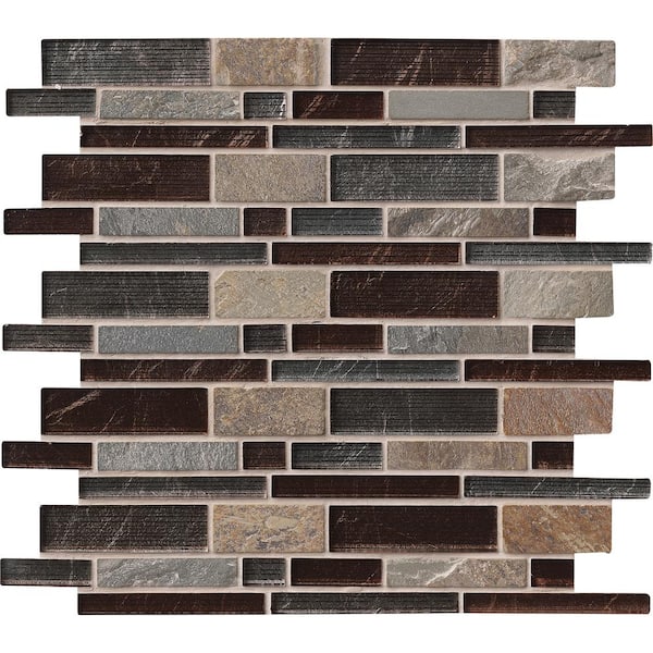 MSI Take Home Tile Sample - Urbano Blend Interlocking 4 in. x 4 in. Glass Stone Mesh-Mounted Mosaic Tile
