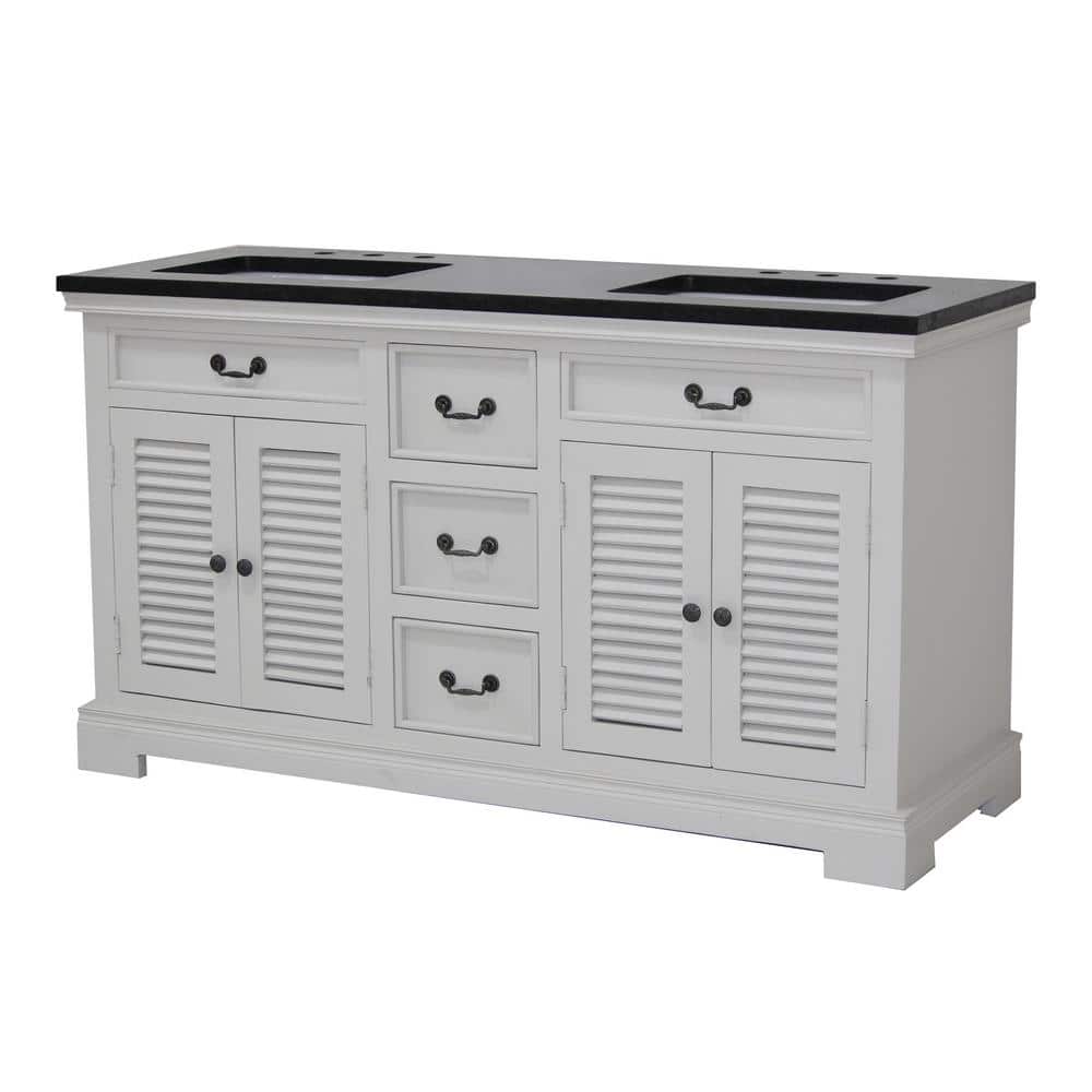 60 in. W x 22 in. D Bath Vanity in White with Granite Vanity Top in Black w