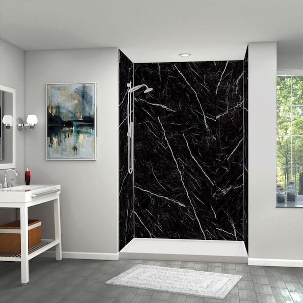 Transolid Titan 60 in. W x 96 in. H x 36 in. D 4-Piece Glue-Up Alcove Shower Wall Surround in Black Caruso (Honed)