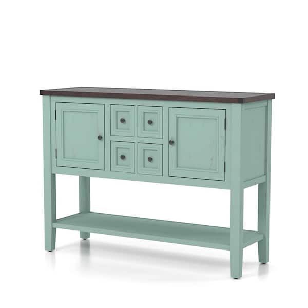Furniture of America Sante 46 in. Antique Blue/Dark Walnut Standard Rectangle Wood Console Table with Drawers