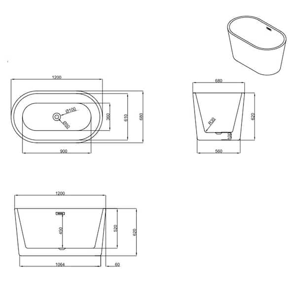 Freestanding 47 in. Contemporary Design Acrylic Flatbottom Soaking Tub Bathtub in White