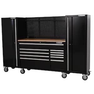 Modular Tool Storage 92 in. W Standard Duty Black Mobile Workbench Cabinet with Pegboard and (2) 20 in. Side Lockers