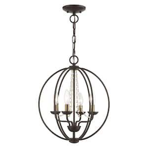 Arabella 4-Light Bronze Convertible Chandelier with Antique Brass Candles and Clear Crystals