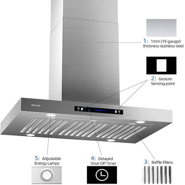 IKTCH 30-Inch Wall Mount Range Hood Tempered Glass 900 CFM Kitchen CH