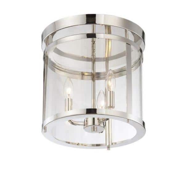 Transitional 3-Light Semi-Flush Mount in Polished Nickel with Clear Glass