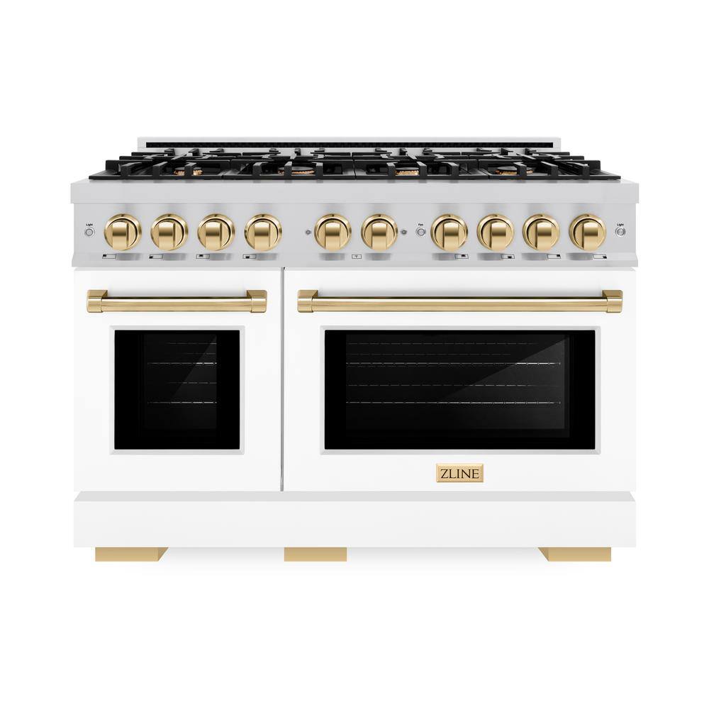 Select 48 in. 8-Burner Dual Fuel Range with Double Oven in Stainless Steel, Matte White, and Polished Gold price history on PriceWatchPro