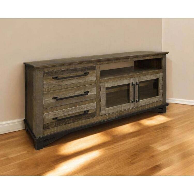 HomeRoots Brown TV Stand Fits TV's up to 60 in. with Shelves;Cabinet;Storage