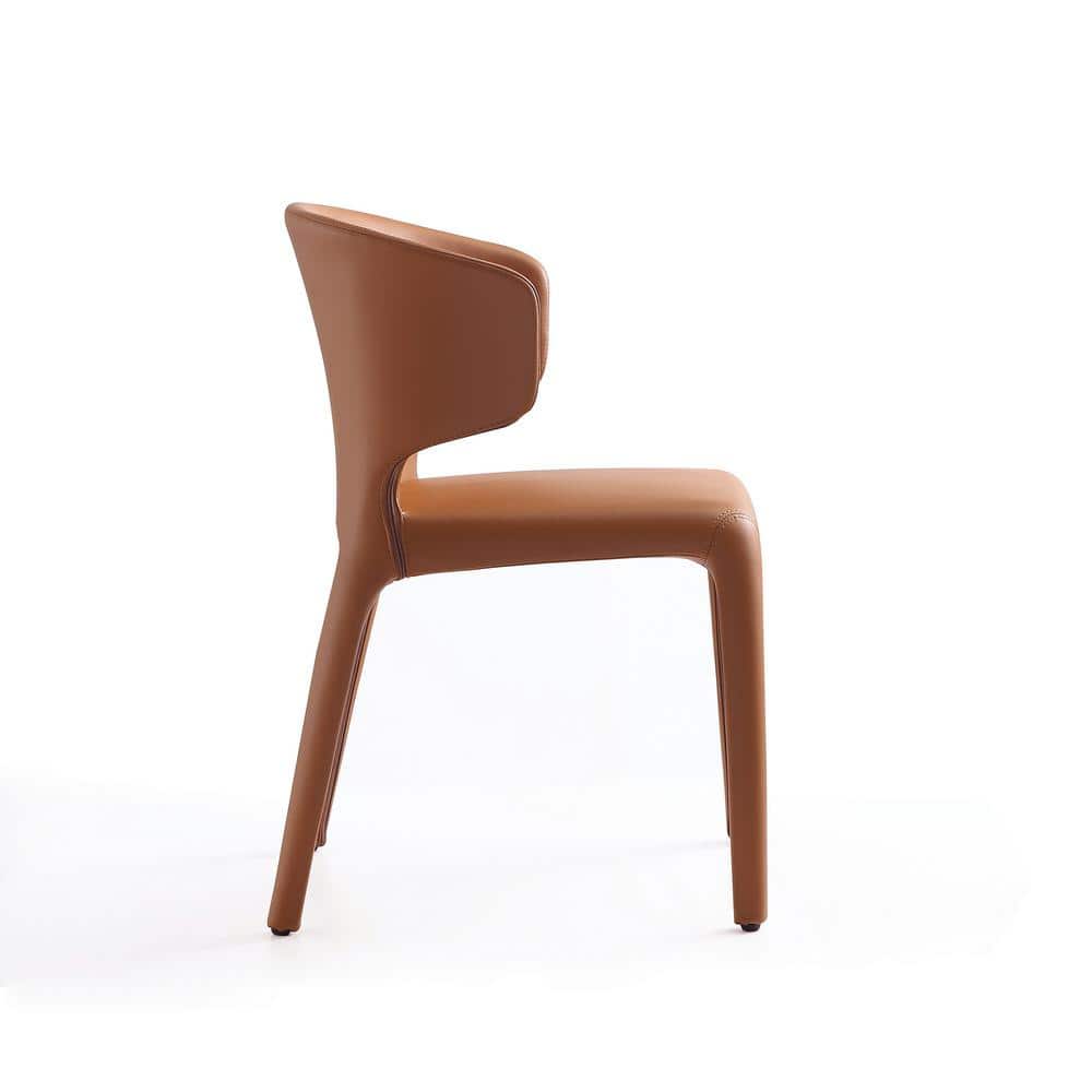 Set of 2 Saddle Brown Faux Leather Dining Chairs with Metal Legs