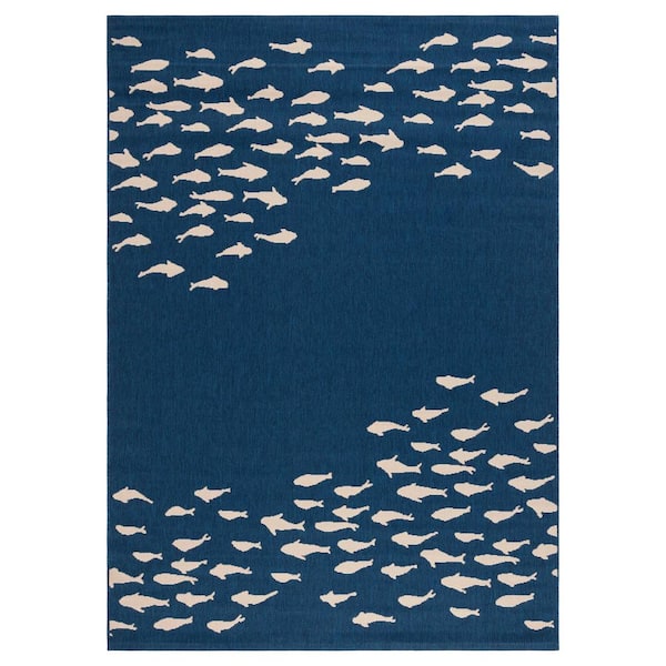Courtyard Navy/Beige 7 ft. x 10 ft. Aquatic Indoor/Outdoor Area Rug