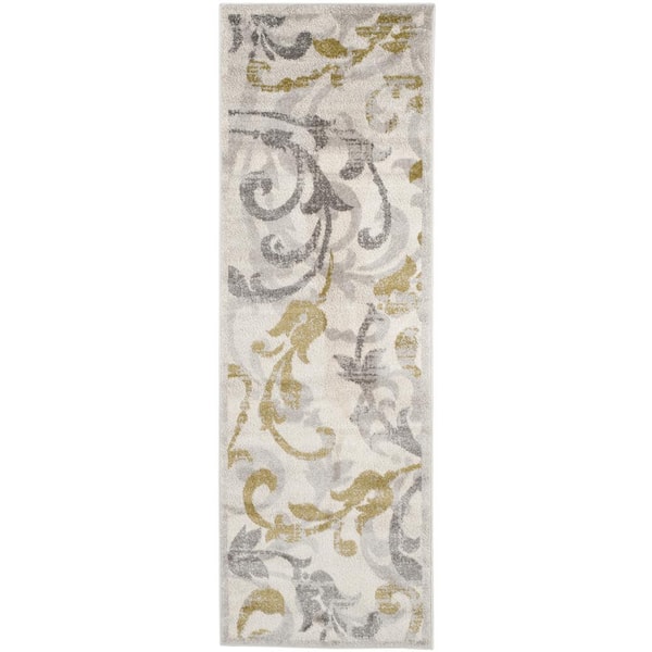SAFAVIEH Amherst Ivory/Light Gray 2 ft. x 11 ft. Border Runner Rug
