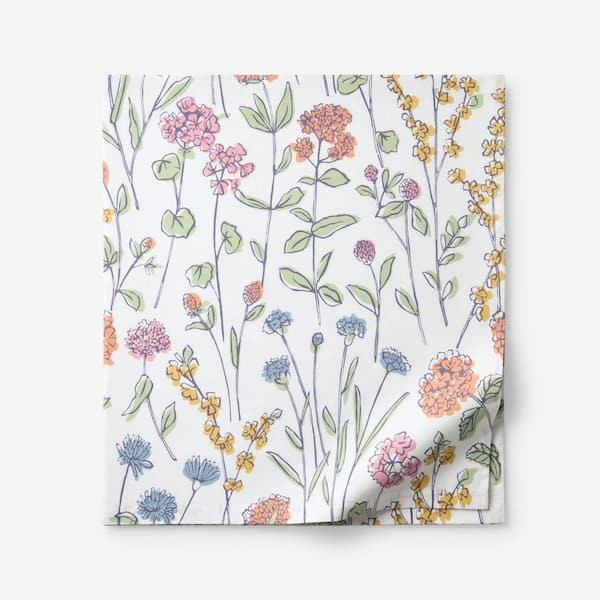 Company Cotton Garden Mirage Percale White Multi Twin XL Flat Sheet