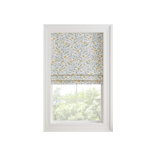 Evangeline Aloe Botanical Cordless 100% Blackout Polyester Roman Shade - 35 in. W x 64 in. L
