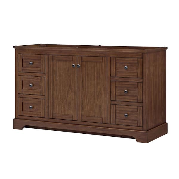 Avery 59.25 in. Bath Vanity Cabinet without Top in Dark Walnut with Matte Black Trim
