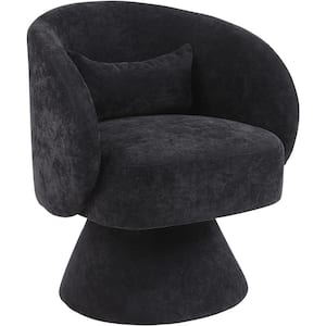Modern Black Linen Swivel Barrel Accent Arm Chair with 1-Pillow, (Set of 1)